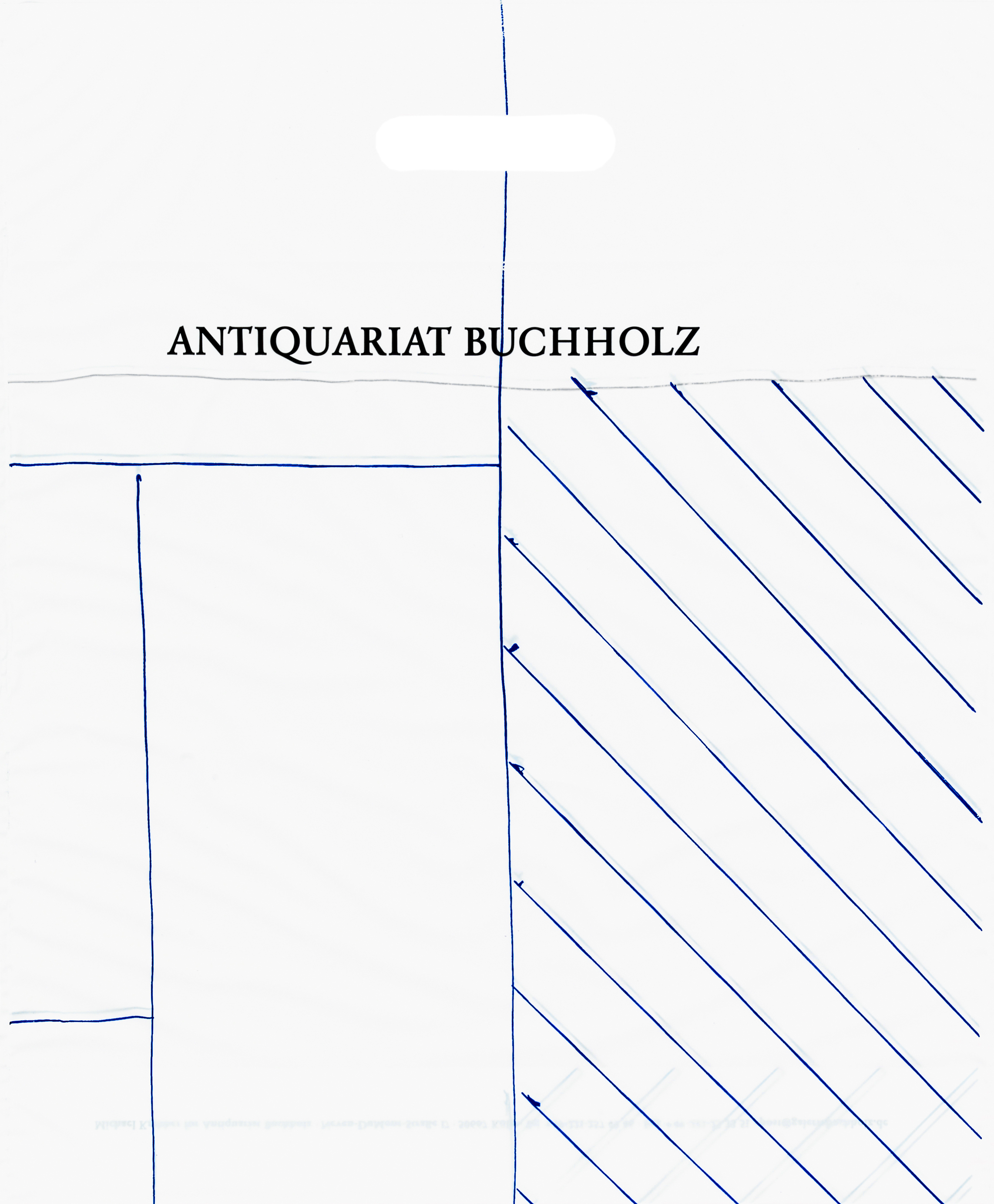 Michael Krebber – 2017, design for plastic shopping bag for Antiquariat Buchholz
44,5 x 38 cm –