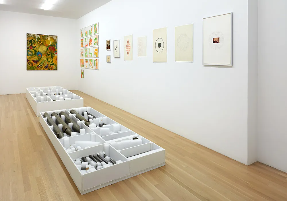 an exhibition organized by Diedrich Diederichsen amp Christopher Müller feat. Marcus Behmer, Stefan George, Rainer Werner Fassbinder, Hans Henny Jahnn, Lutz Bacher, Hans Kayser, Ludwig Gosewitz, Jordan Belson, Hapshash and the Coloured Coat, The Fool, Rogério Duarte, The Red KrayolaMayo Thompson, Walter de Maria, Sigmar Polke, Emil Schult, Isaac Abrams, John McCracken, Pedro Bell, Kai Althoff, Henrik Olesen, Öyvind Fahlström, Karlheinz Stockhausen, Sun Ra, Hartmut Geerken, Albert Oehlen, Jack Goldstein, Jutta Koether, Isa Genzken, Palermo, John Coltrane, Tony Conrad — Cosmic Communities Coming Out Into Outer Space Homofuturism, Applied Psychedelia amp Magic Connectivity — Exhibitions — Galerie Buchholz — Image 00