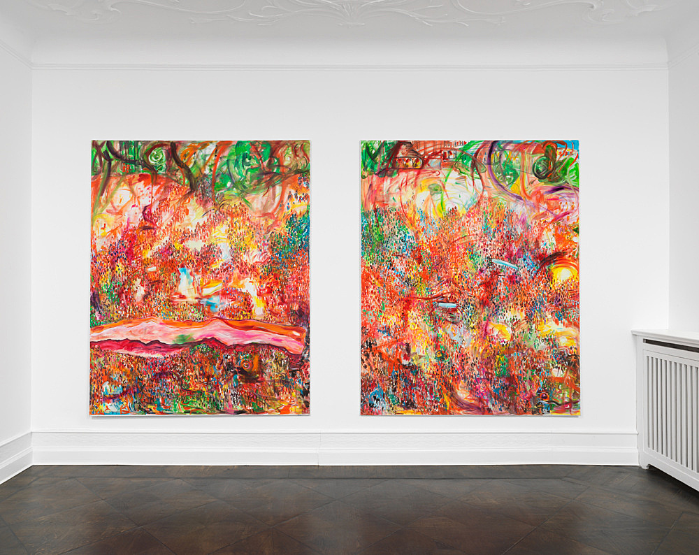 Jutta Koether – "Massen", 1991 oil on canvas 250 x 200 cm & "Massen", 1991 oil on canvas 250 x 200 cm installation view Galerie Buchholz, Berlin 2019