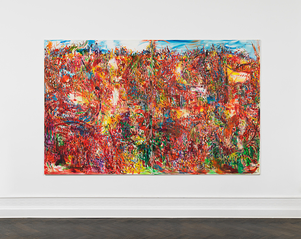 Jutta Koether – “Massen", 1991 diptych, oil on canvas each 190 x 150 cm installation view Galerie Buchholz, Berlin 2019