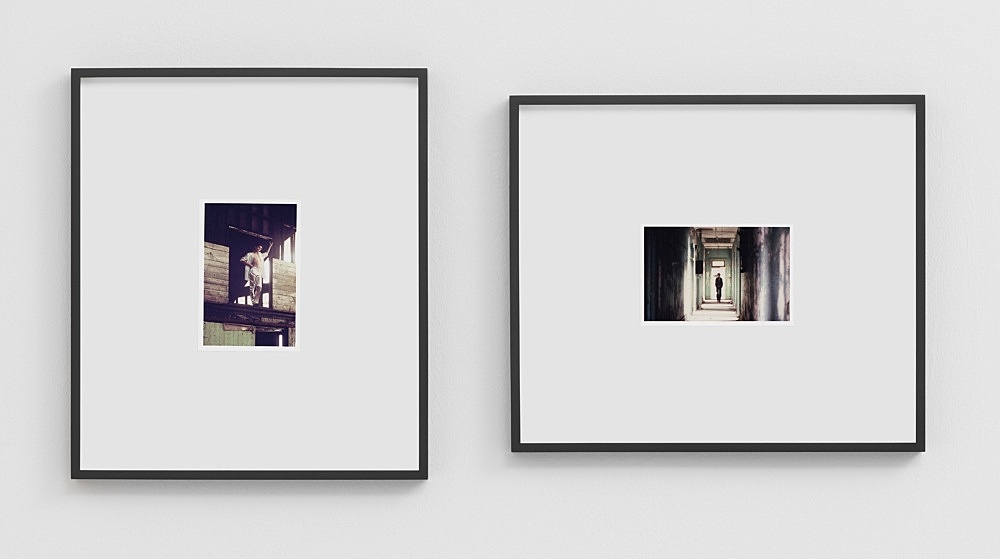 Alvin Baltrop – "The Piers (figure in hallway)", n.d. (1975-1986) c-print image size: 9 x 14 cm paper size: 10 x 15 cm   Alvin Baltrop "The Piers (man on second level of warehouse)", n.d. (1975-1986) c-print image size: 14 x 9 cm paper size: 15 x 10.1 cm   installation view Galerie Buchholz, Berlin 2021